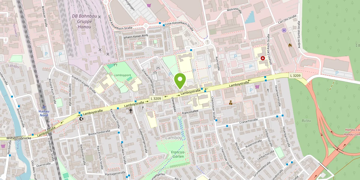 Kartenausschnitt: Hessen-Homburg-Platz 1, 63452 Hanau